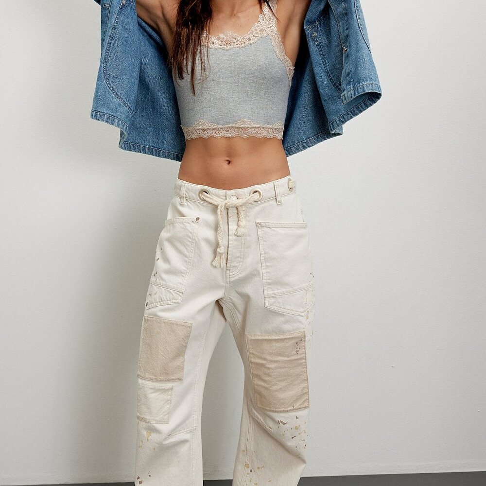 FREE PEOPLE Moxie Pull-On Barrel Jeans - White (29)